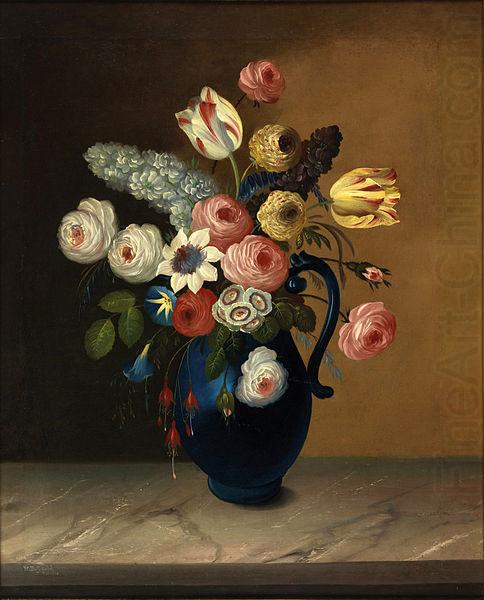 William Buelow Gould Still life, flowers in a blue jug oil on canvas painting by Van Diemonian (Tasmanian) artist and convict William Buelow Gould (1801 - 1853). china oil painting image